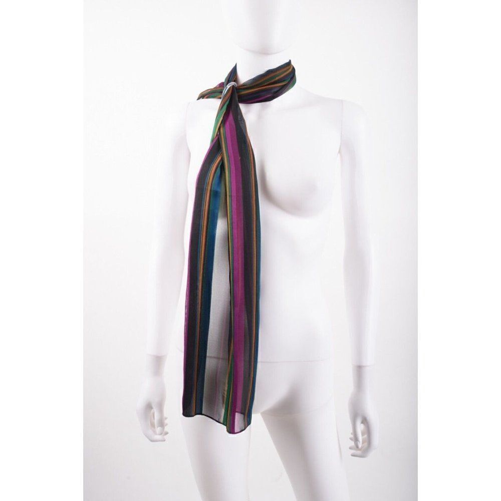 Cejon Acessories Womans Scarf Striped Black Purple blue green Polyester NWT